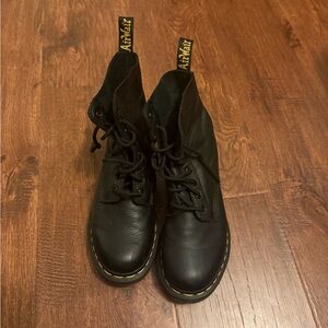 Dr. Martens Black Leather Boots with Yellow Stitching